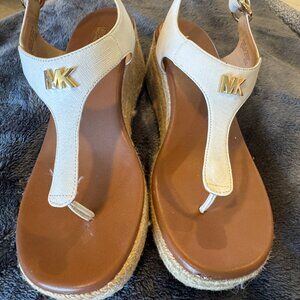 Michael Kors MK White Laney Wedge Sandals, Size 7M, Designer Style